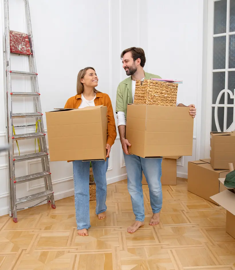 young couple moving new home